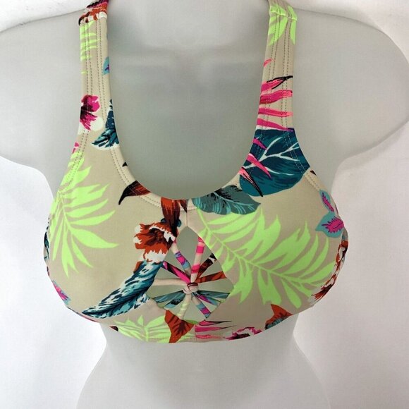 Xhilaration Womens Tropical Bikini Top with Keyhole Front Lace Up Back Sz Small - Picture 8 of 12